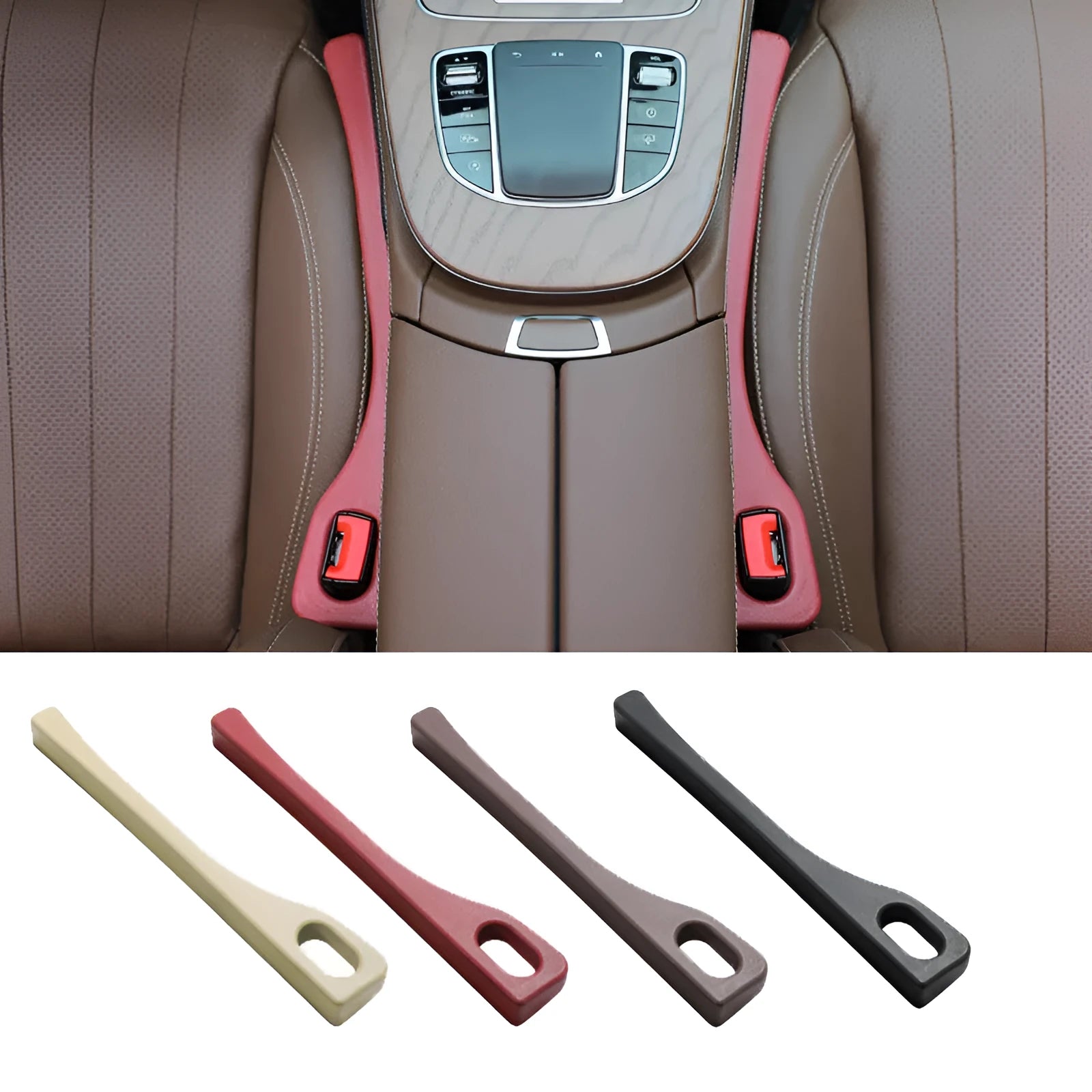 Polyurethane car seat gap strips preventing items falling between seats and centre console in various colours