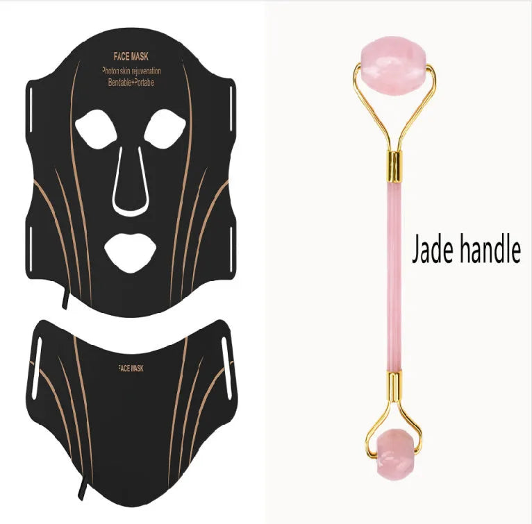 Black and gold silicone facial mask beauty device with headband and touch screen controls