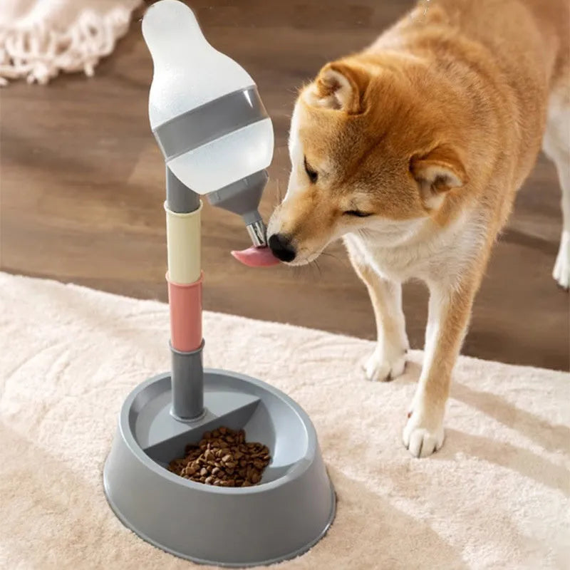Green adjustable height pet water dispenser with detachable pole and ball-tip drinking nozzle