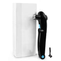 Matte black folding body electric shaver with battery compartment open