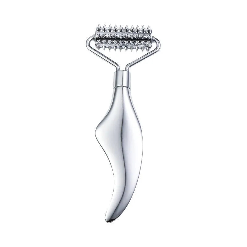 Stainless steel heart-shaped facial eye roller and double-headed massage scraping board set.