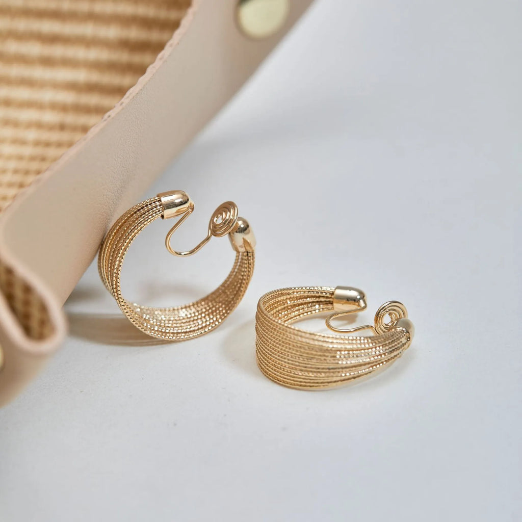 Multi-layer simple bracelet earrings with geometric copper design in gold and silver electroplated finishes