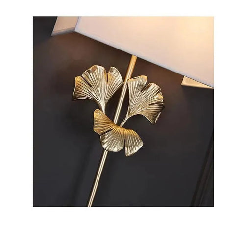 American-style all-copper ginkgo leaf wall lamp with white shade, brass finish, 530x300x120mm