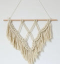 Boho style macrame wall hanging in white cotton rope with rod top, 40x50cm