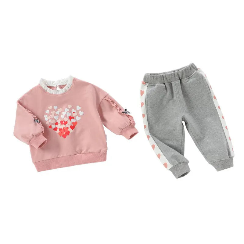Cotton children's pullover suit for baby girl Duo Duo Love colour 95% cotton plain long sleeves trousers