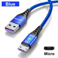 Braided data cable with green light stripe for Android and Type-C, available in black, blue, purple, red and lengths 0.3m to 3m
