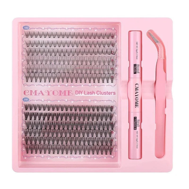 DIY single cluster individual false eyelashes set with artificial fibre mixed split type design showing 15.5 cm length