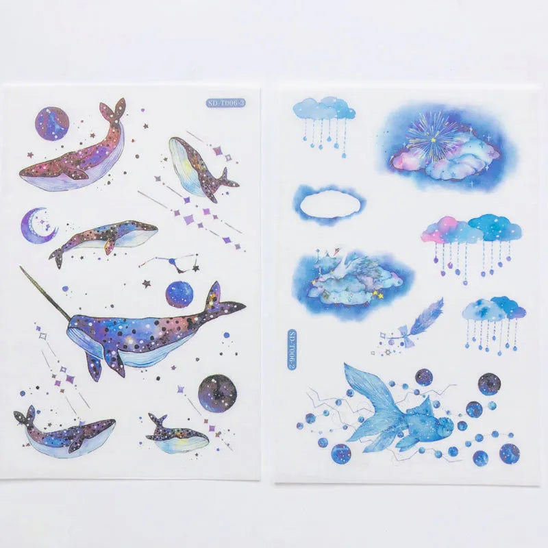 Abu Japanese paper sticker set with fantasy stars design measuring 10.5cm by 14.1cm