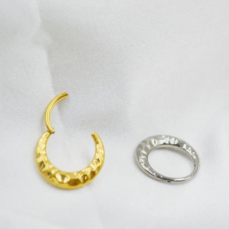 Titanium alloy concave-convex nose ring with carved texture in silver or gold finish