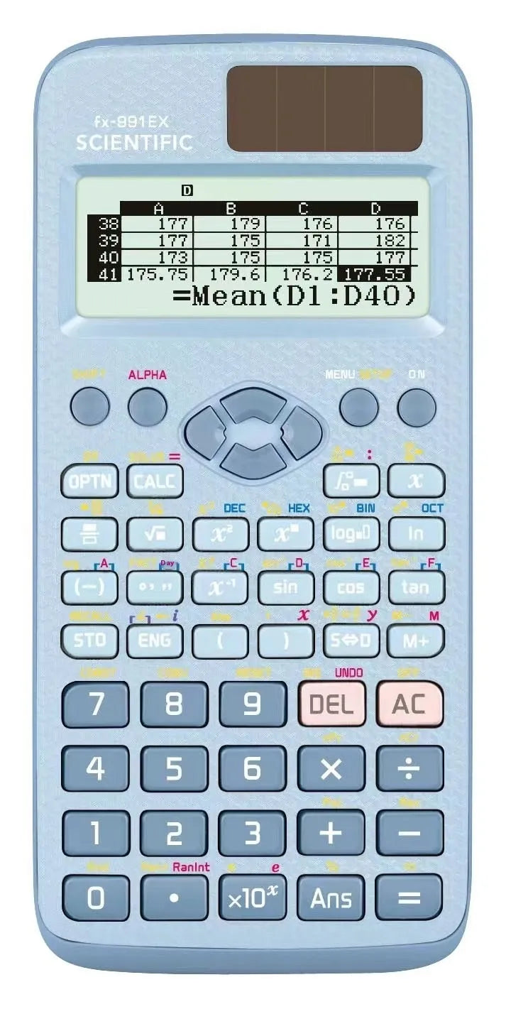 Multi Function Calculator for complex statistics with solar power and natural textbook display