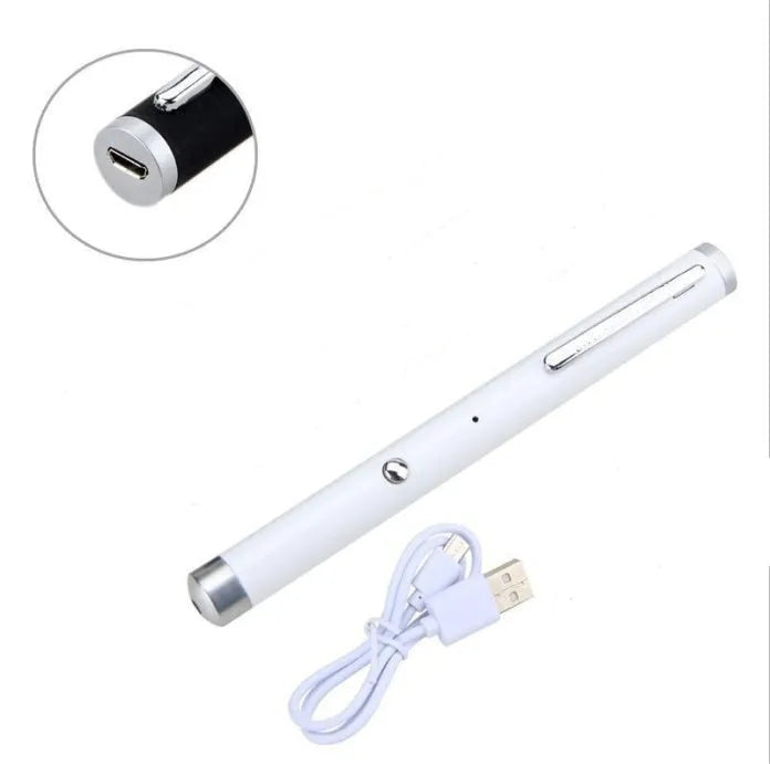 Green laser pointer pen in black, camouflage, or white with a 5mW output and durable construction