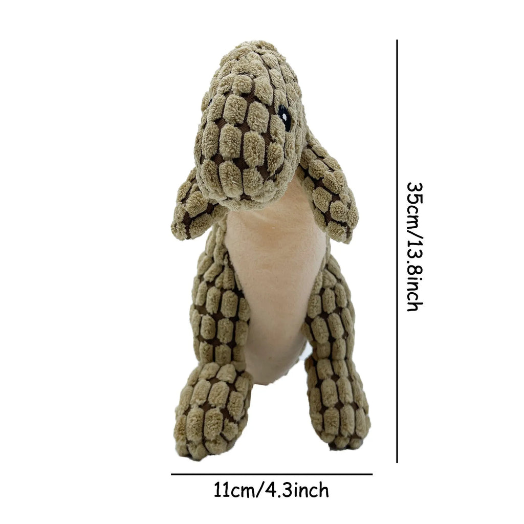 Grey, green, and orange durable rubber dog toy with sound feature for chewing and training.