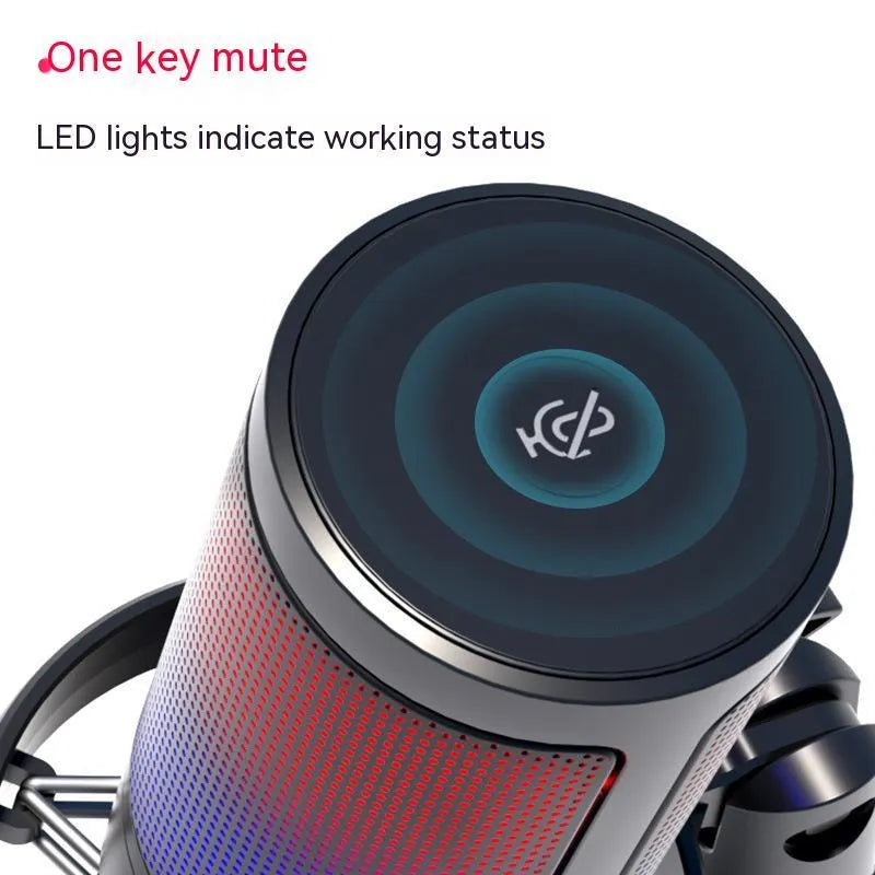 Condenser microphone with RGB lighting for computer recording in black, white, or pink