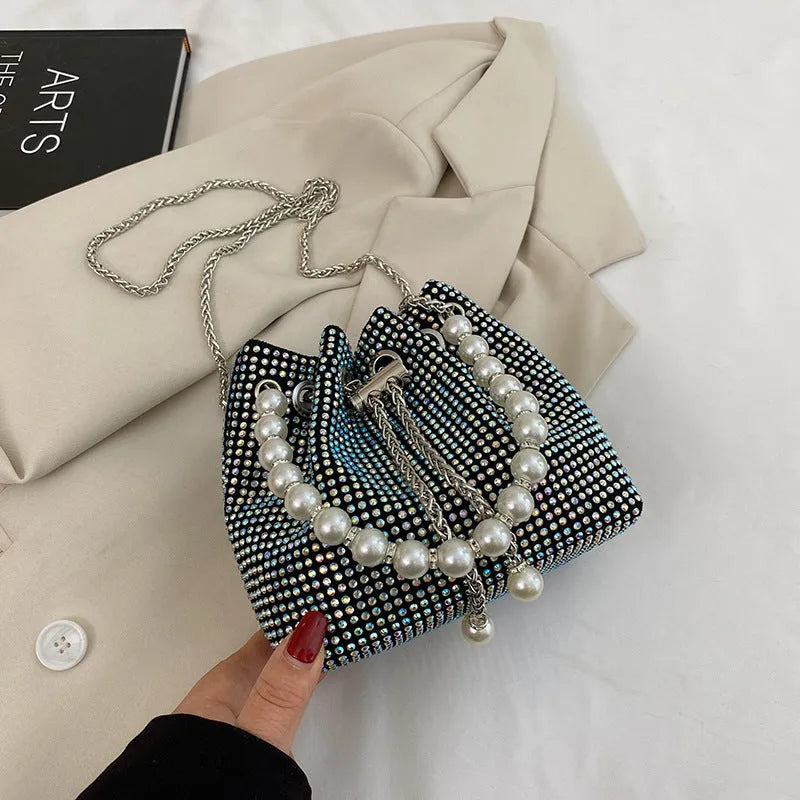 Western style chain crossbody shoulder bag with diamond detailing in soft PU material