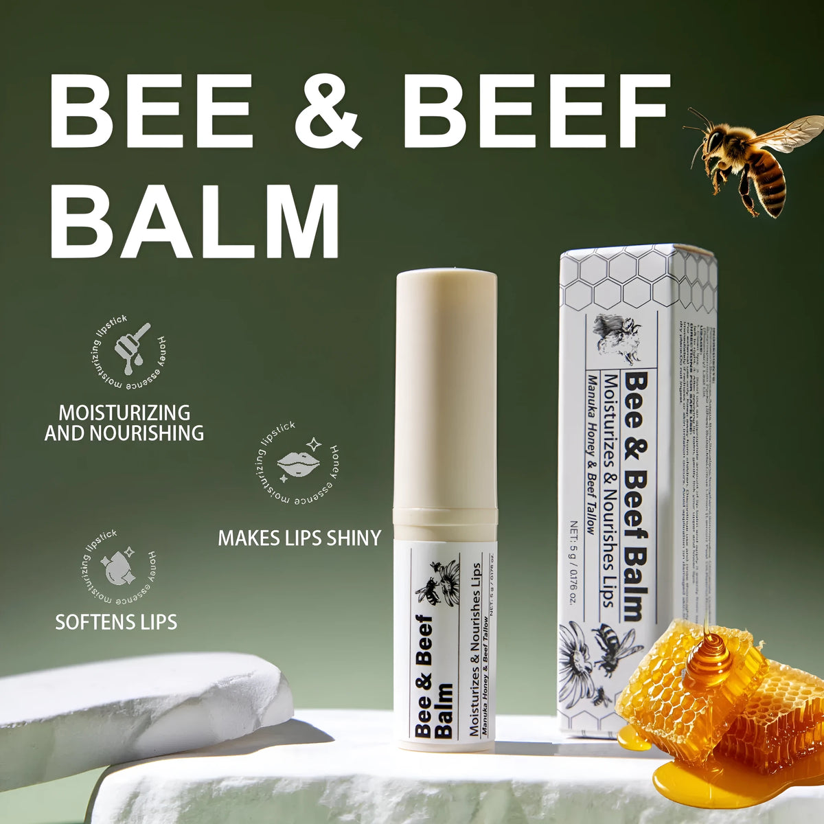 Beef fat lip balm 5g organic grass-fed butter moisturiser FP-B020 83mm x 19mm