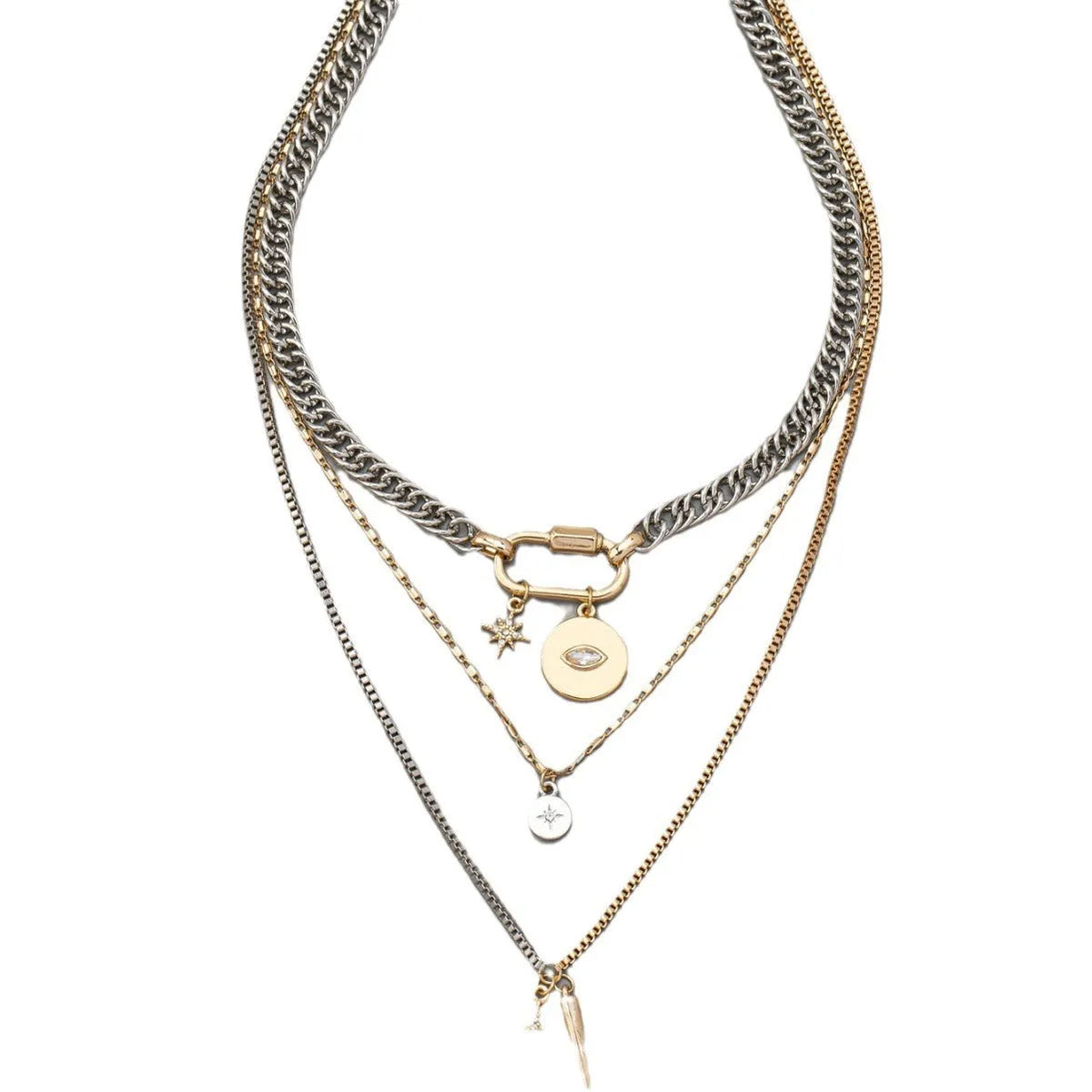 Eye pendant multi-layer twin necklace for women with alloy electroplated clavicle chain and geometric ellipse shapes.