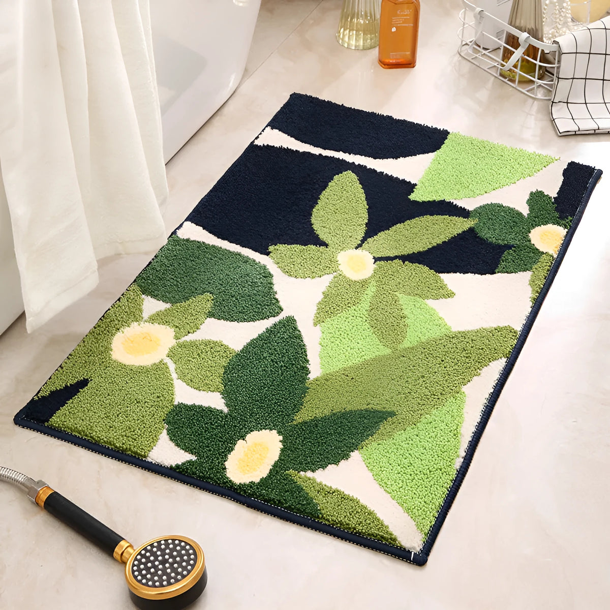 Ins Light Luxury Leaves Plant Jacquard Bathroom Non-slip Mat 40x60cm square polyester fibre spring colour carpet