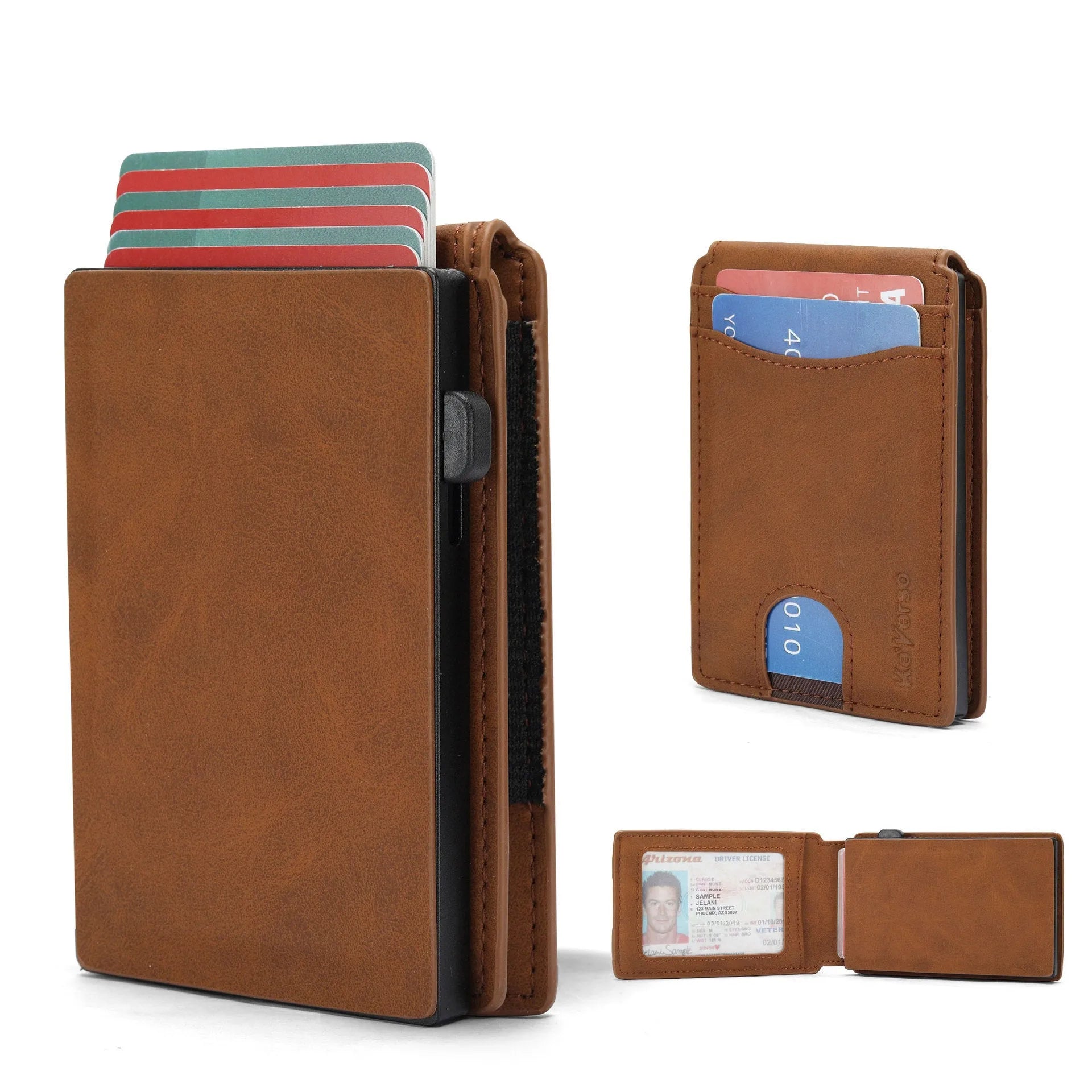 Men's microfiber card holder in black, dark brown and light brown colours with synthetic leather lining