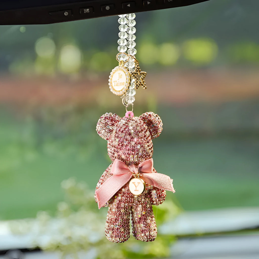 Violent bear design car rearview mirror pendant with crystal rhinestones in three colour options