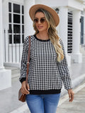 Black men's long sleeve sweater with a striped plaid print pattern.