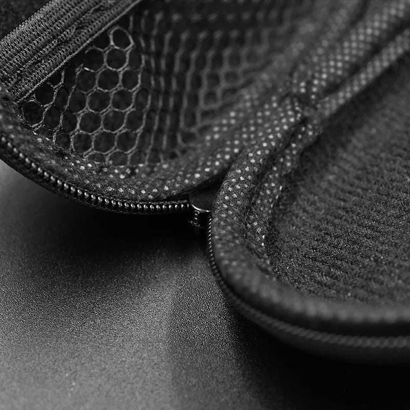 Black leather oval earphone storage bag for compatible headphones including EDX PRO and ZEX PRO models