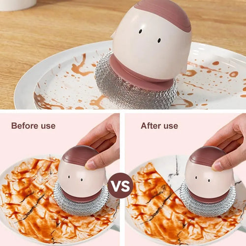 Automatic liquid filling dish brush in bean red with ergonomic handle