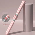 Telescopic yoga body stick with steel core and foam grip, adjustable from 62 to 92cm, shown in three colour options