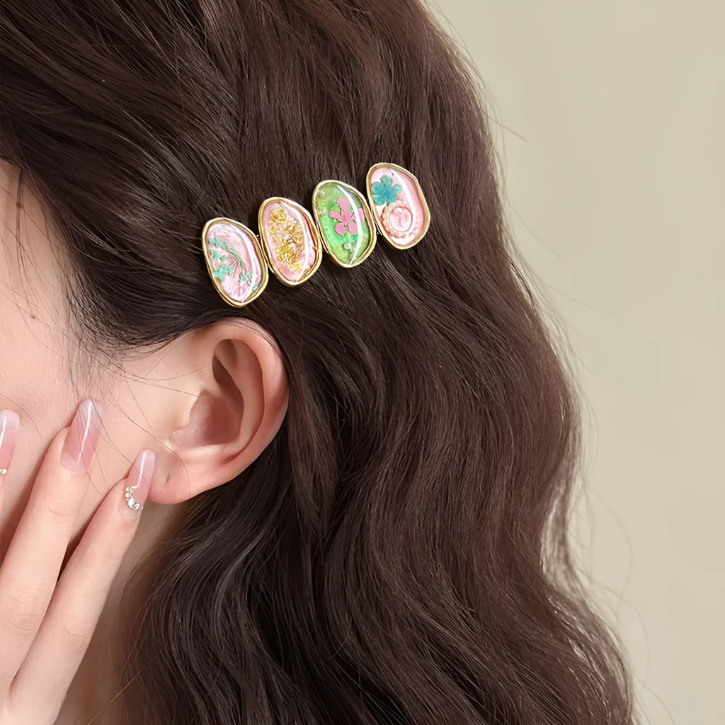 Forest Fairy hair clip for women side bangs design pink yellow plastic resin 2PCS pack manual processing