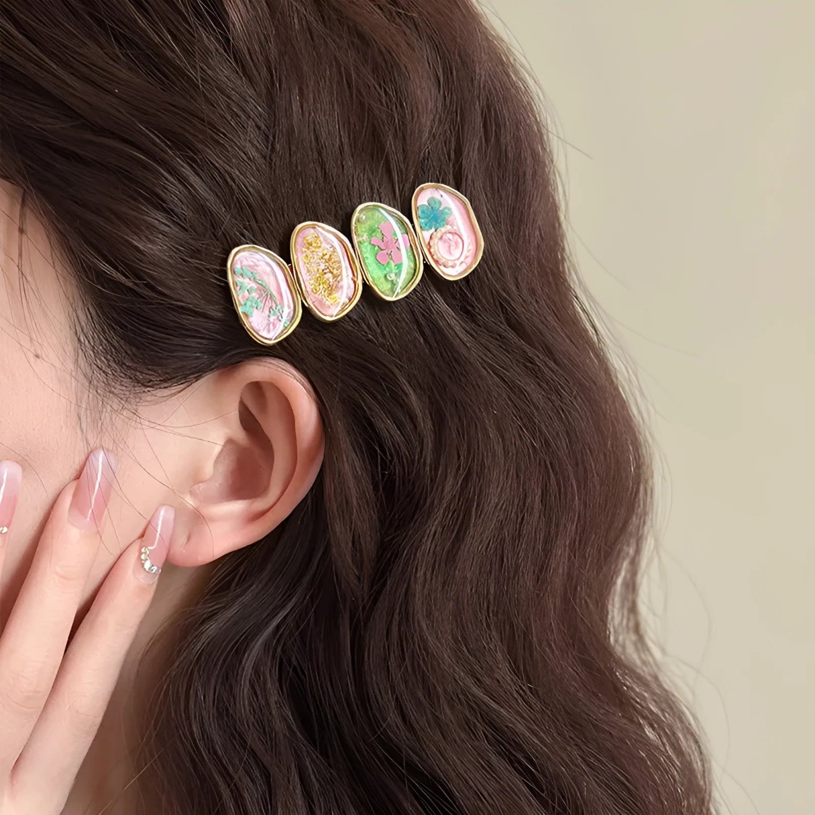 Forest Fairy hair clip for women side bangs design pink yellow plastic resin 2PCS pack manual processing