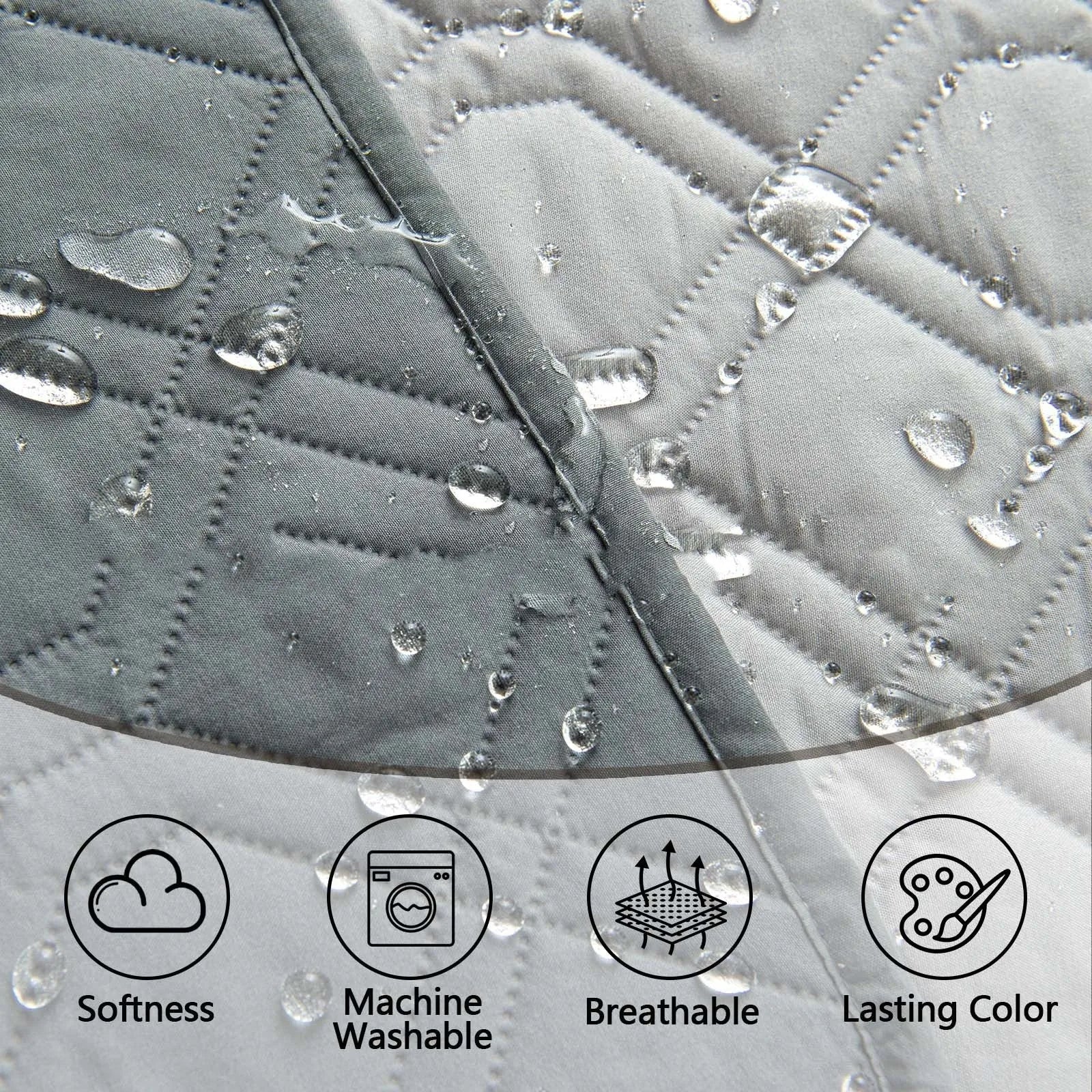 Double-sided waterproof pet sofa cushion shown in dark grey and khaki colour options on a sofa.