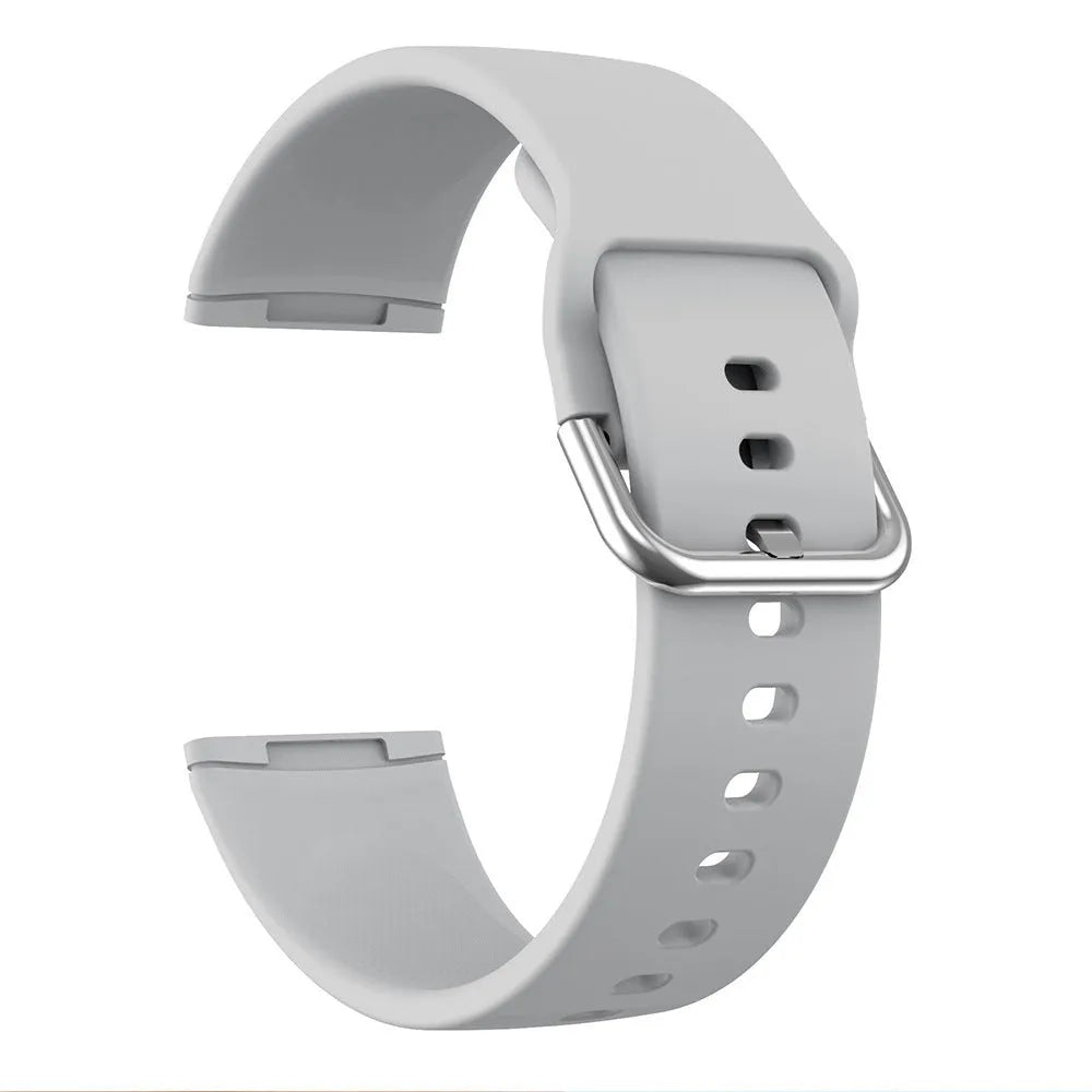 Solid colour silicone replacement strap with silver buckle for Fitbit Versa 3 and Sense 2 smartwatches
