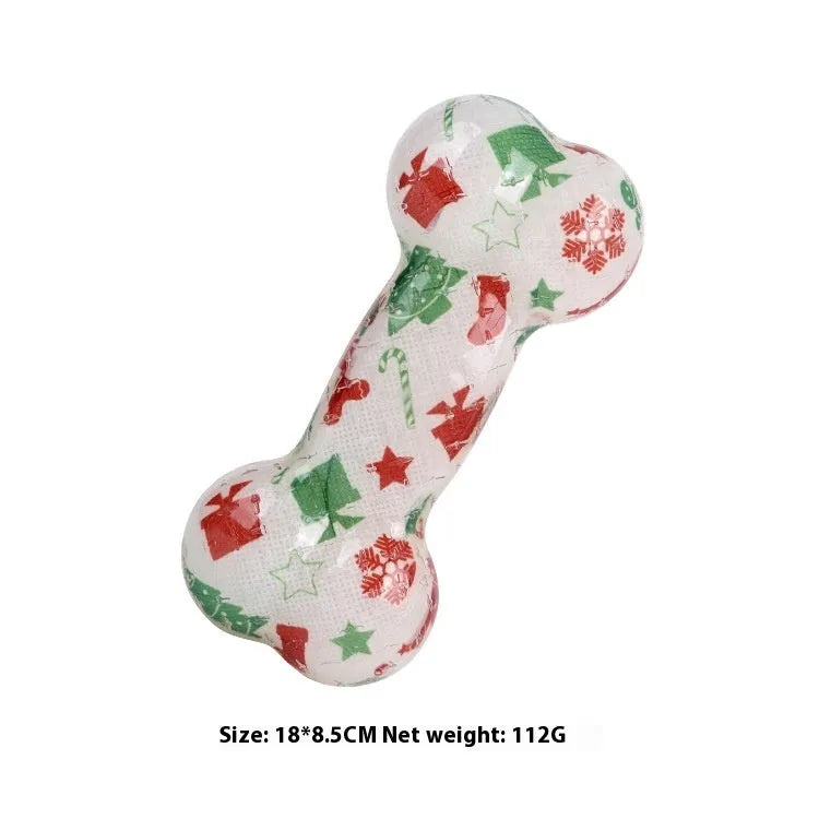 Printed bone TPR material nibbling sound toy for dogs in Christmas red colour