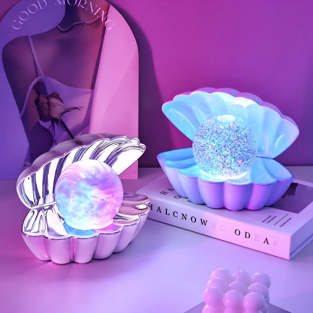Shell-shaped decorative night lamp with neon lighting in cloud mist colour variant