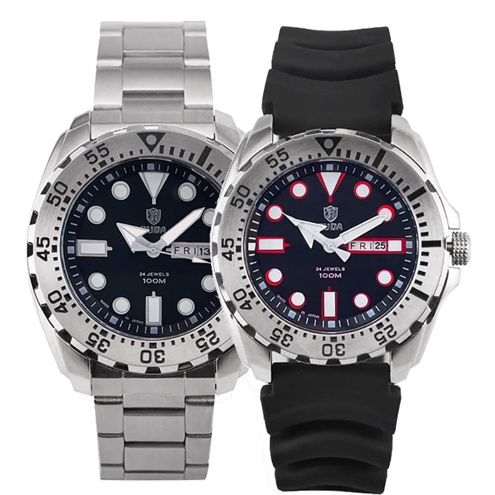 Men's waterproof luminous quartz sports watch with blue dial and steel bracelet