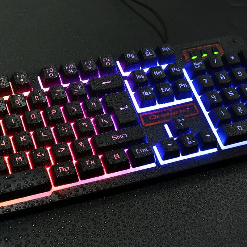 K13 wired gaming keyboard and mouse set with USB cables and black finish on desk