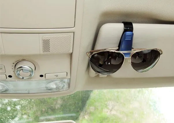 Car sun visor glasses clip holder with soft pad jaws holding sunglasses