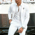 White men's slim fit two-piece wedding suit with acetate cotton blend fabric