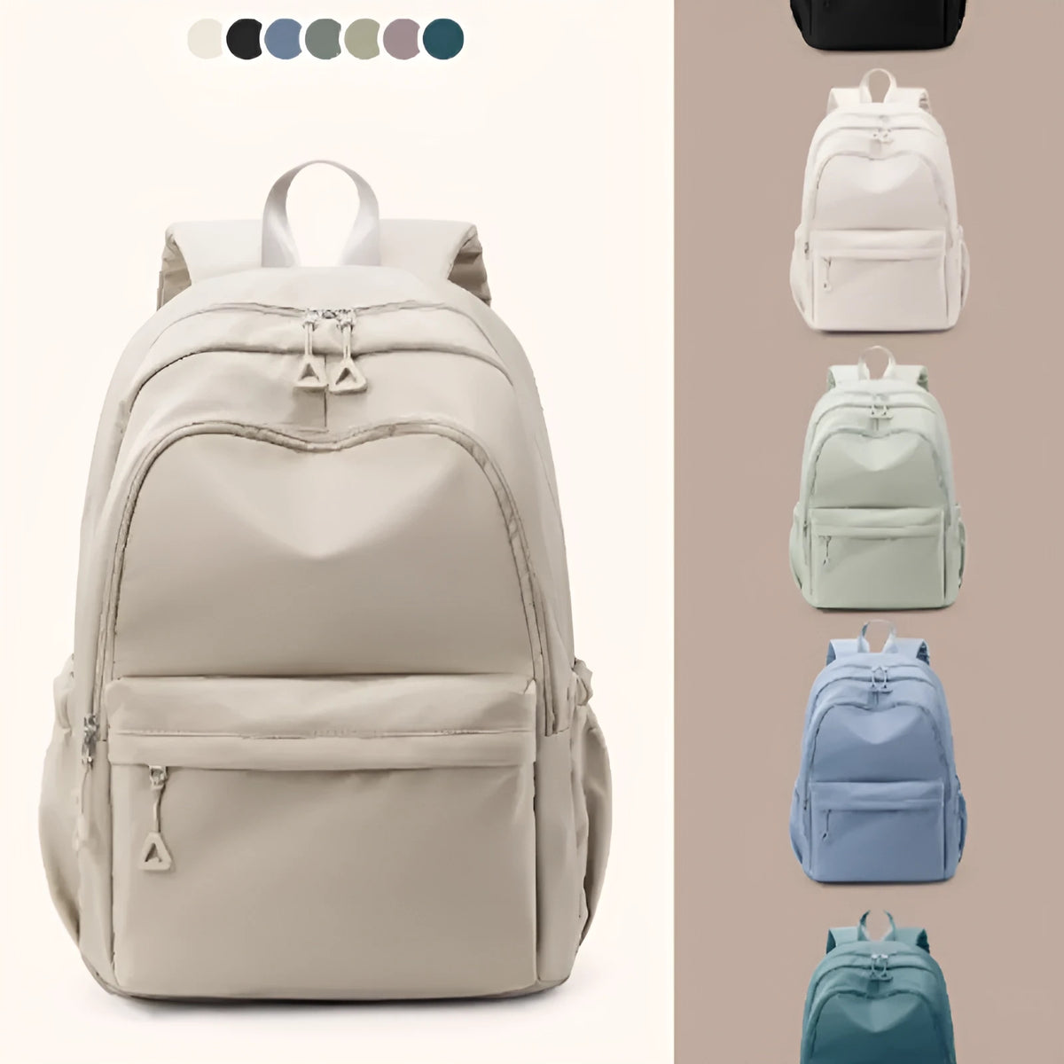 Off-white canvas backpack 45cm high x 33cm wide x 17cm thick for high school students
