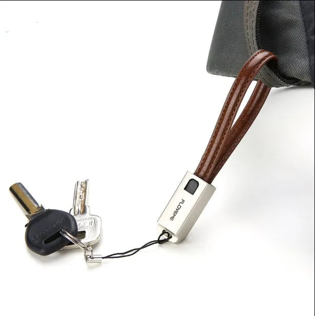 Red leather iPhone charging cable with zinc alloy connectors, 20cm length