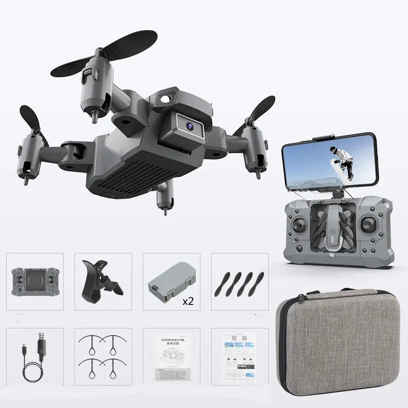 Mini 4-channel alloy drone with 4K camera and retractable remote control, folded size 6x7.5x3 cm