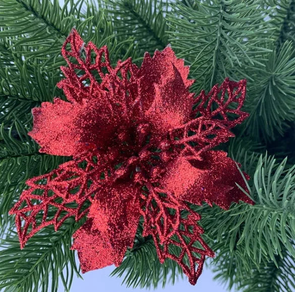 Gold glitter Christmas tree wreath 16cm diameter on white background