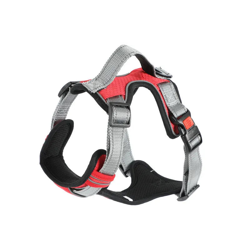 Orange adjustable dog chest strap vest harness with an integrated hand holding rope.