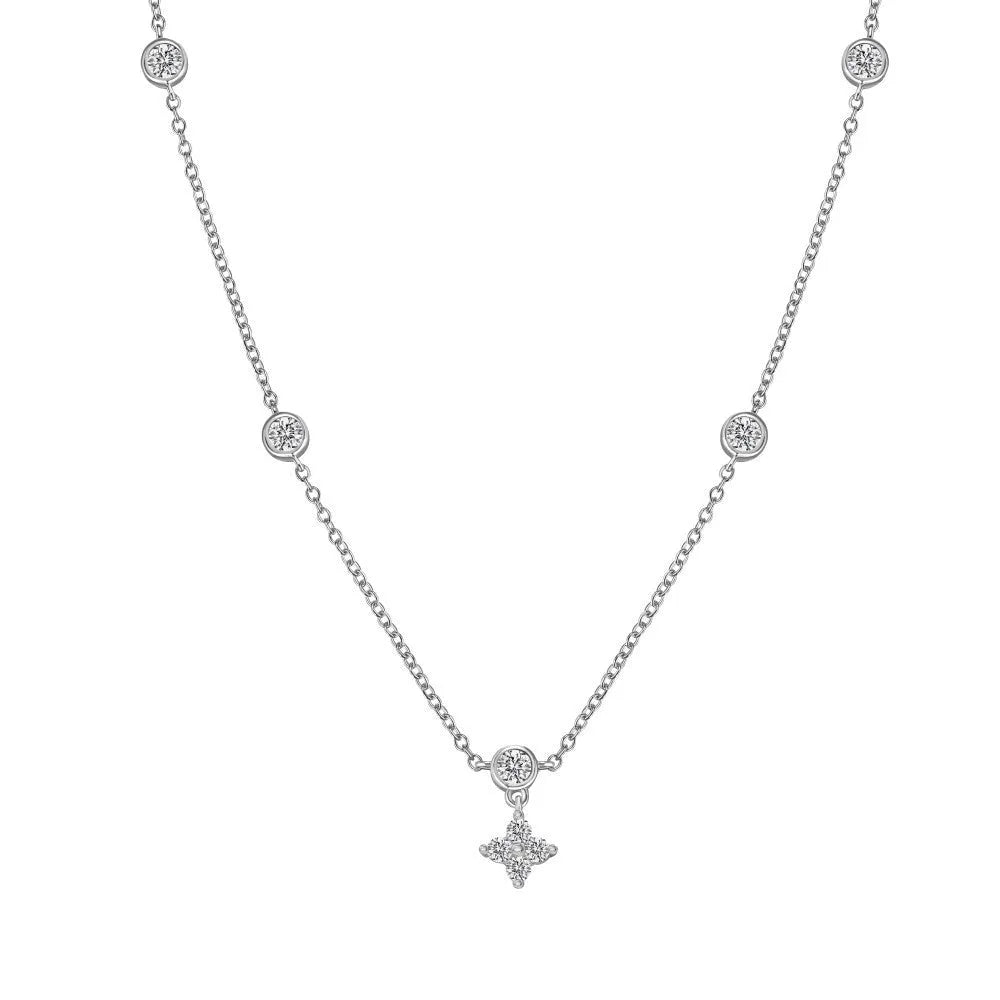 S925 sterling silver necklace and bracelet set with starry plant and flower zircon pendant in platinum colour or gold
