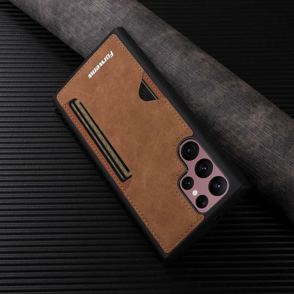 PU leather phone case for Samsung A54 A35 A15 A55 S24 S23 S22 S21 S20 Note20 with card slot, anti-fall, in black brown blue wine red Qingshan Dai