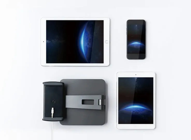 Foldable aluminium phone and tablet holder with 360° rotation in black colour