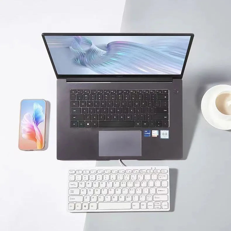 USB wired mini computer keyboard in black, white, pink, or blue colours with noiseless keys
