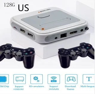 Portable HD wireless game emulator arcade host with two 2.4G handles and 4K HDMI output