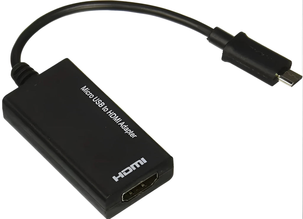 Black DisplayPort and micro USB to HDMI adapter with a 12cm short cable.