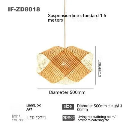 Bamboo woven rattan ceiling lamp New Chinese style pendant light adjustable height 1.5m for restaurant