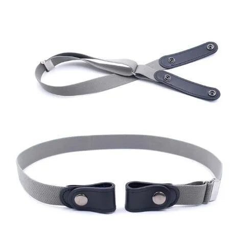 Imitation leather belt with square alloy buckle and car suture stitching on neutral background